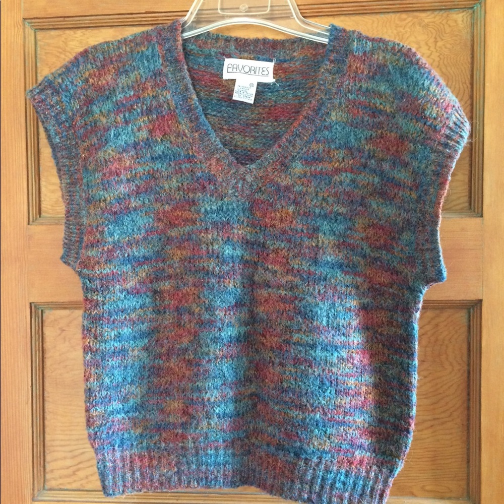 V Neck Sweater Vest Sz M Multi-color